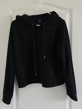 Tahari Black Pullover Hoodie Faux Suede